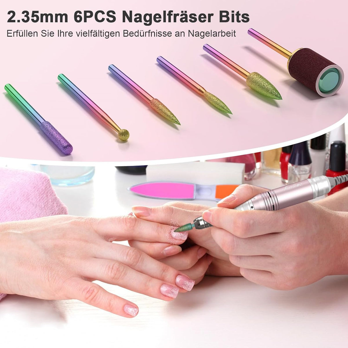 Nagelfräser Für Gelnägel 35000 U/Min Elektrische Nagelfräser 6 in 1 Maniküre Set Elektrisch Stufenlose Geschwindigkeit Mit LED Dislay Für Nagelhaut Shellac Acrylgel, Sicher Für Anfänger Profi
