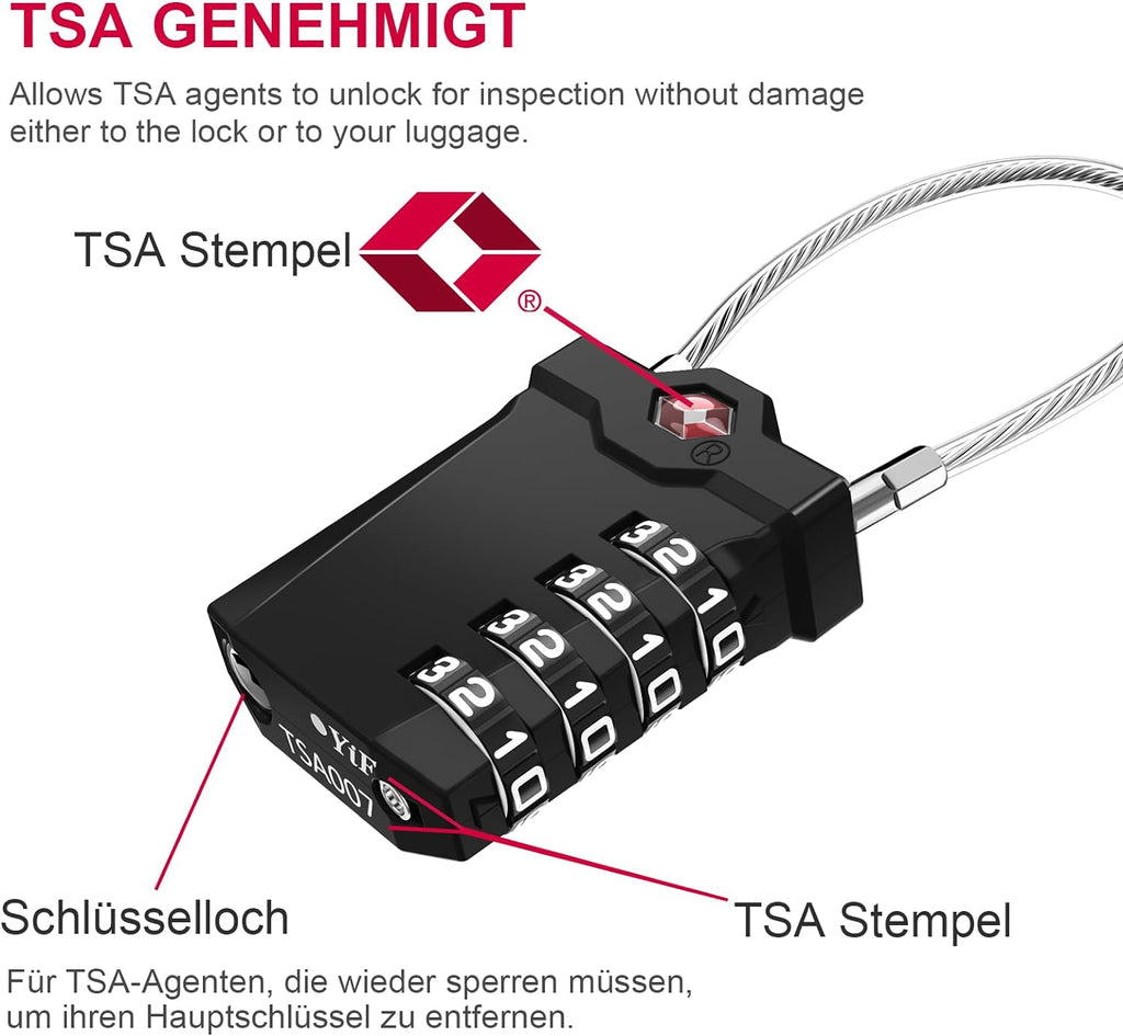 ZHEGE TSA Gepäckschloss, TSA Zahlenschloss Vorhängeschloss (2, Schwarz)
