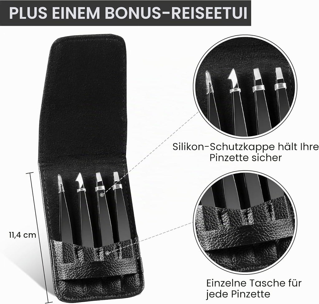 Upmore 4-Piece Stainless Steel Tweezers Set - Black Eyebrow Tweezers with Scissors, Straight and Slanted Tips, Splinter and Precision Tweezers for Both Women and Men