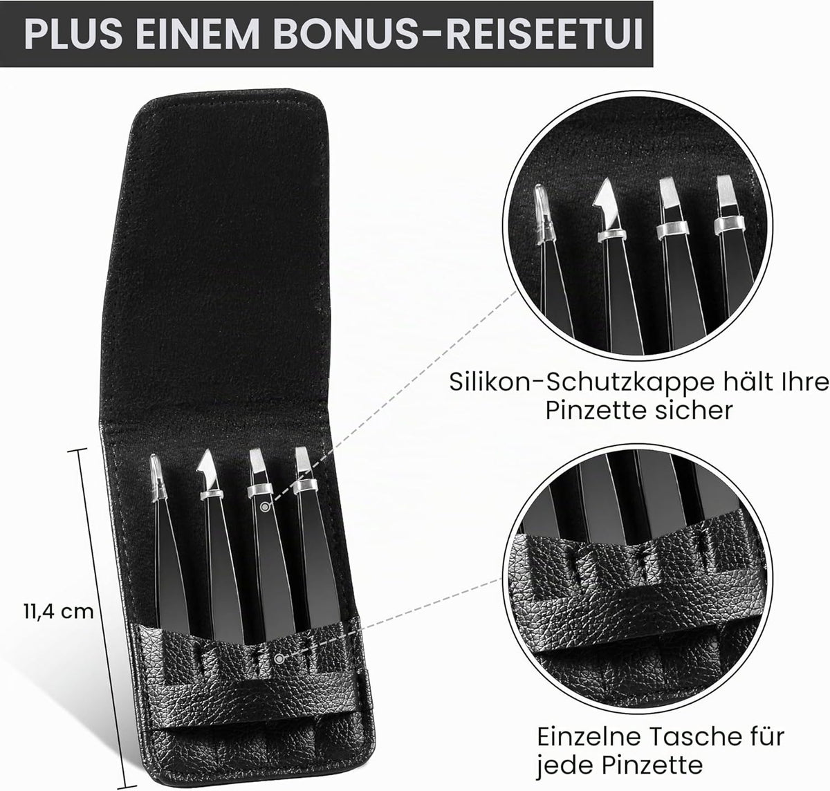 Upmore 4-Piece Stainless Steel Tweezers Set - Black Eyebrow Tweezers with Scissors, Straight and Slanted Tips, Splinter and Precision Tweezers for Both Women and Men