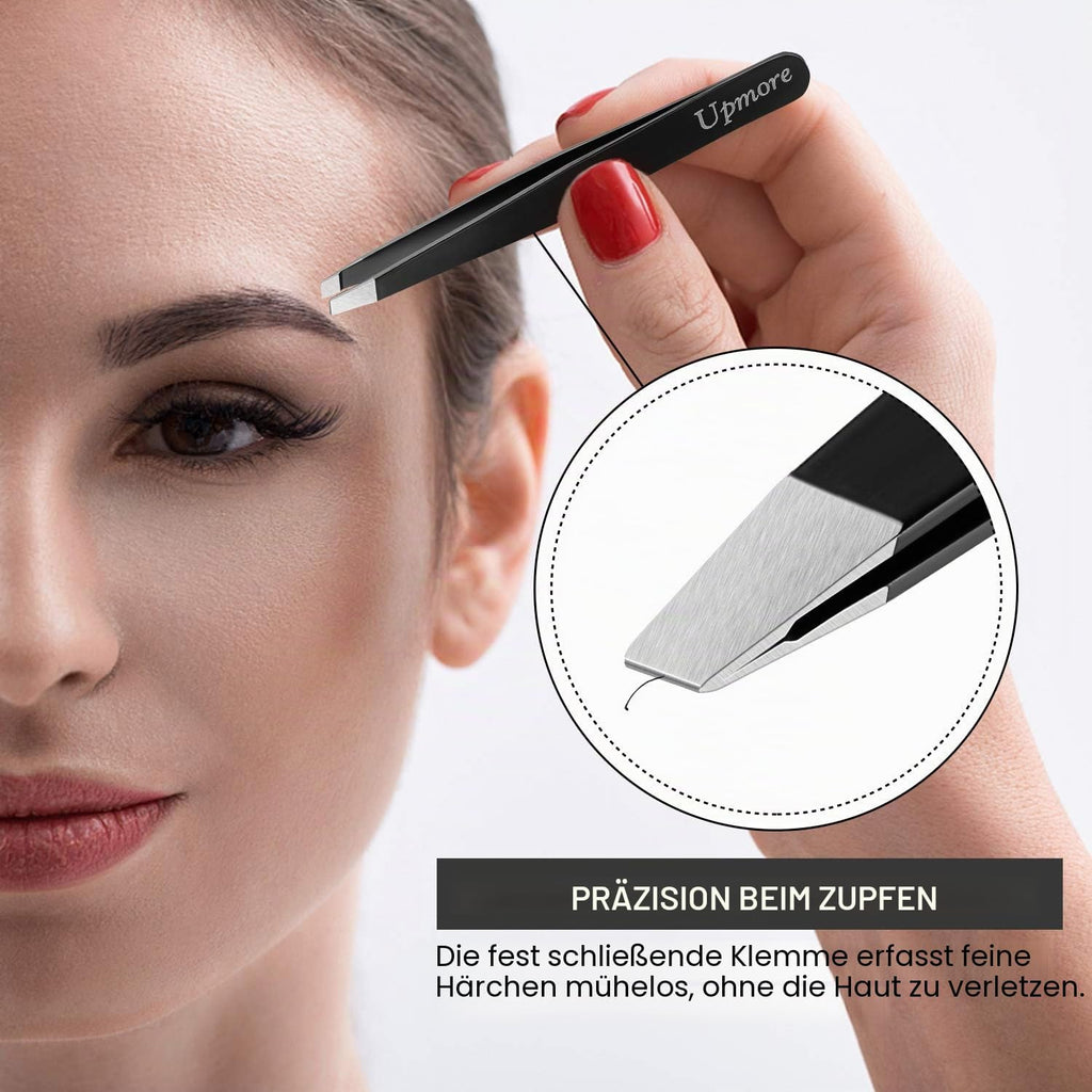 Upmore 4-Piece Stainless Steel Tweezers Set - Black Eyebrow Tweezers with Scissors, Straight and Slanted Tips, Splinter and Precision Tweezers for Both Women and Men