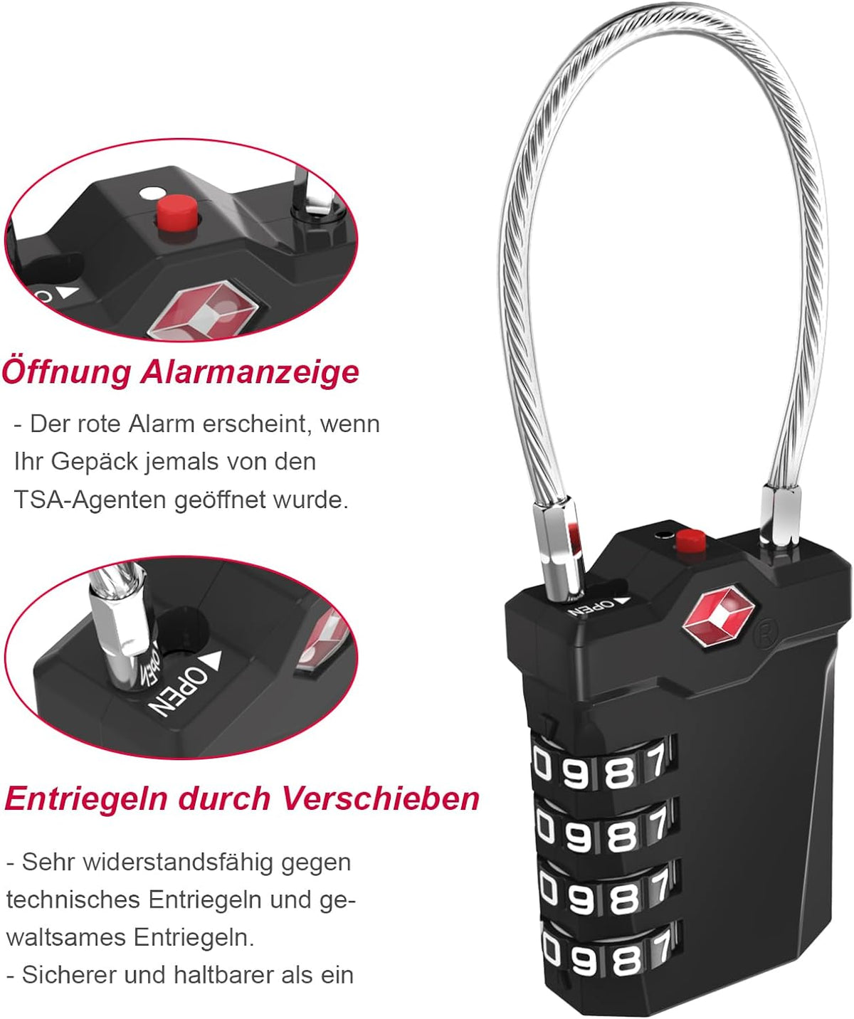 ZHEGE TSA Gepäckschloss, TSA Zahlenschloss Vorhängeschloss (2, Schwarz)