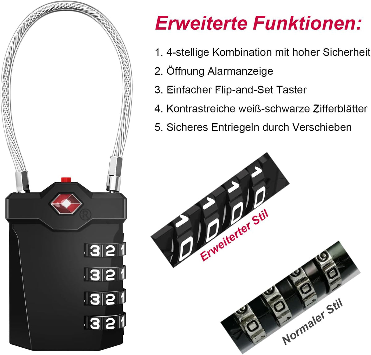 ZHEGE TSA Gepäckschloss, TSA Zahlenschloss Vorhängeschloss (2, Schwarz)