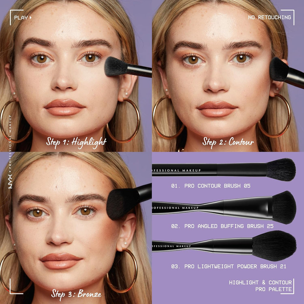 NYX Professional Makeup Highlight & Contour Pro Palette, Puder Konturen Kit, 8 Verblendbare Matte Und Perlmutttöne