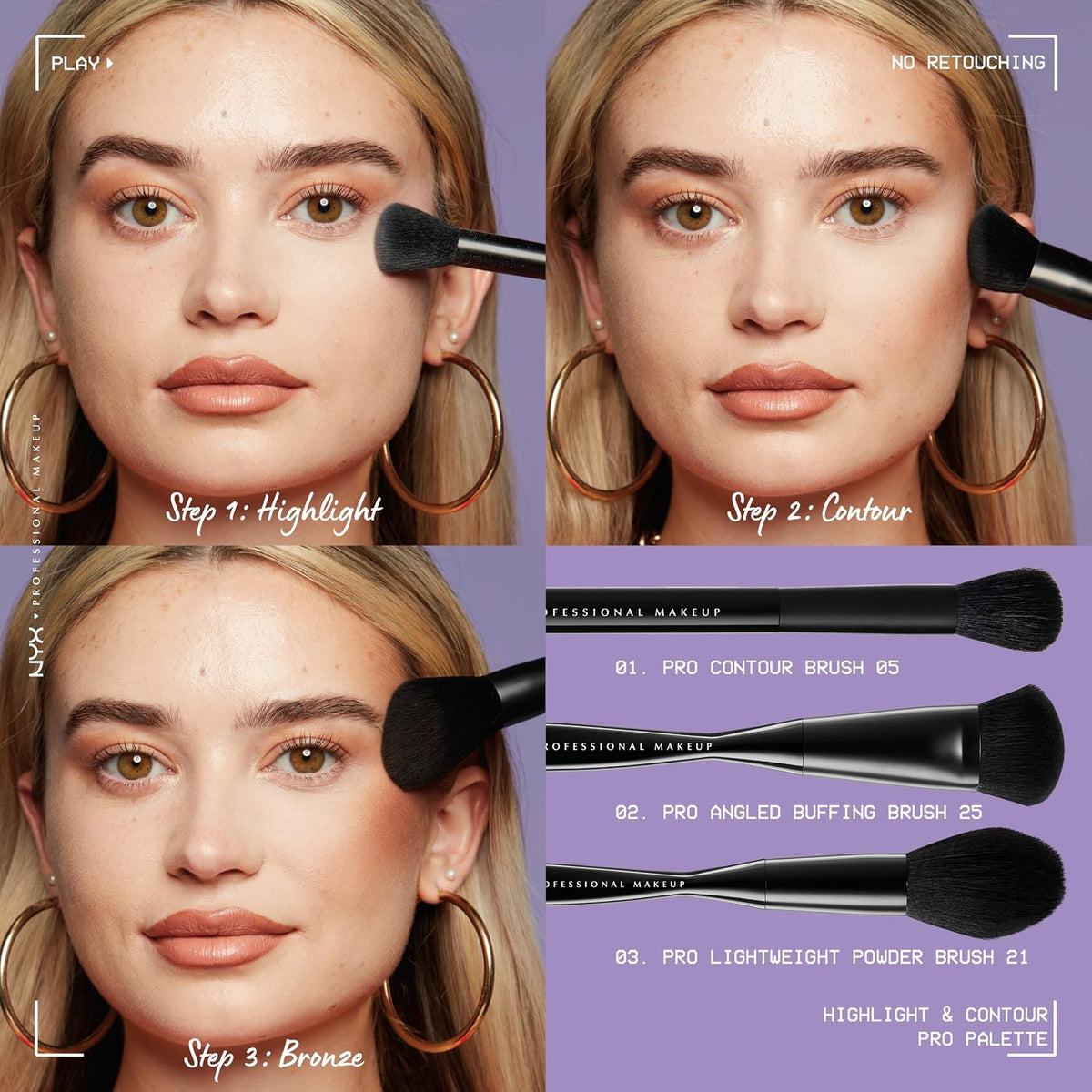 NYX Professional Makeup Highlight & Contour Pro Palette, Puder Konturen Kit, 8 Verblendbare Matte Und Perlmutttöne