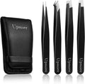 Upmore 4-Piece Stainless Steel Tweezers Set - Black Eyebrow Tweezers with Scissors, Straight and Slanted Tips, Splinter and Precision Tweezers for Both Women and Men