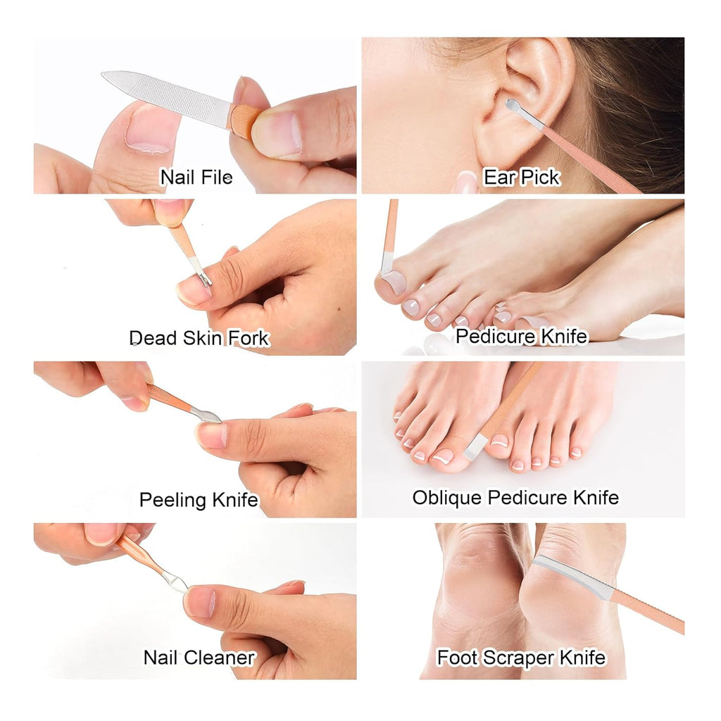 Maniküre Set - Nagelset Für Männer - Edelstahl Nagelknipser Set - Professionelles Pediküre Set Fußpflege - Nagelpflege Zubehör Für Fußnägel & Fingernägel - Tragbares Nail Kit(Roségold)
