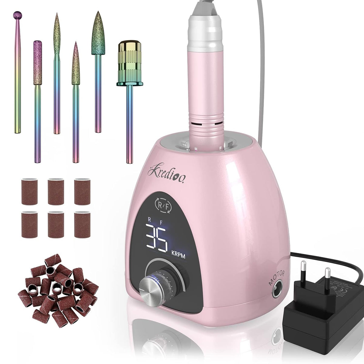 Nagelfräser Für Gelnägel 35000 U/Min Elektrische Nagelfräser 6 in 1 Maniküre Set Elektrisch Stufenlose Geschwindigkeit Mit LED Dislay Für Nagelhaut Shellac Acrylgel, Sicher Für Anfänger Profi