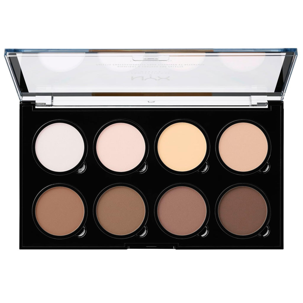 NYX Professional Makeup Highlight & Contour Pro Palette, Puder Konturen Kit, 8 Verblendbare Matte Und Perlmutttöne