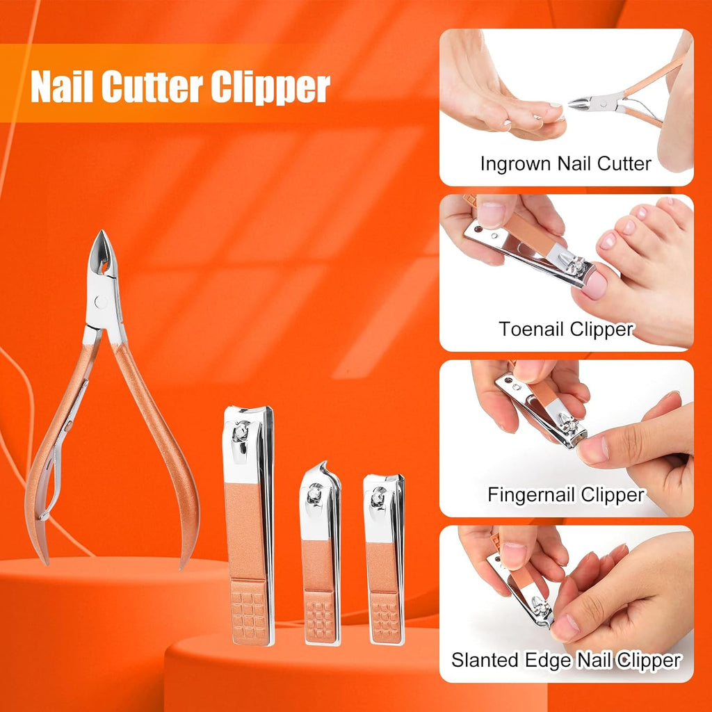 Maniküre Set - Nagelset Für Männer - Edelstahl Nagelknipser Set - Professionelles Pediküre Set Fußpflege - Nagelpflege Zubehör Für Fußnägel & Fingernägel - Tragbares Nail Kit(Roségold)