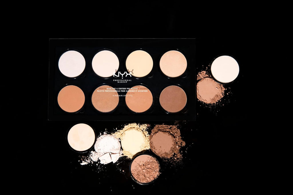 NYX Professional Makeup Highlight & Contour Pro Palette, Puder Konturen Kit, 8 Verblendbare Matte Und Perlmutttöne