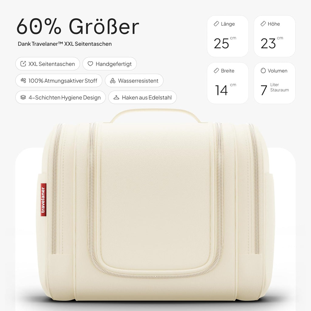 Kulturbeutel Zum Aufhängen, Damen/Herren, 7L, Crème-Beige